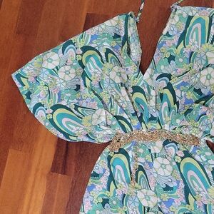 Floral Green & Blue Romper S